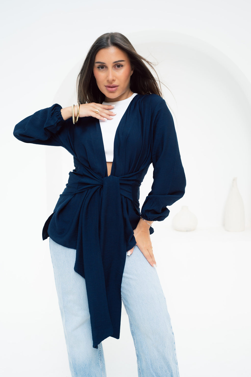 Aura Wrap Blouse - Navy Blue