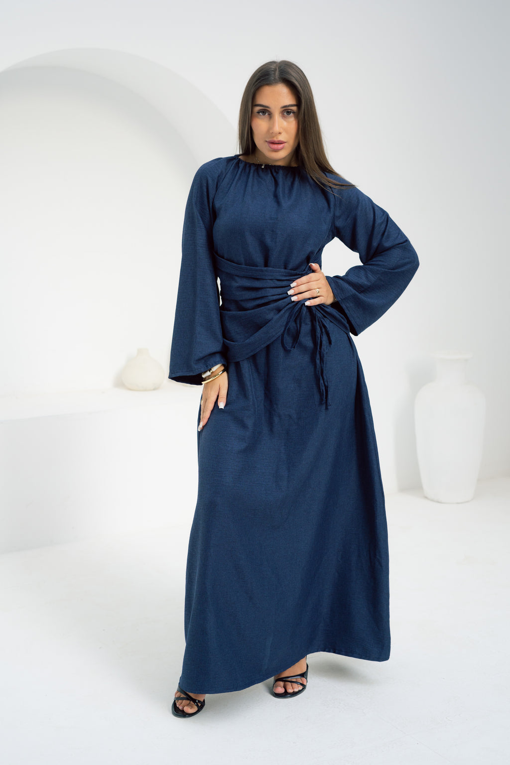 Dress Waist Cinched - Navy Blue