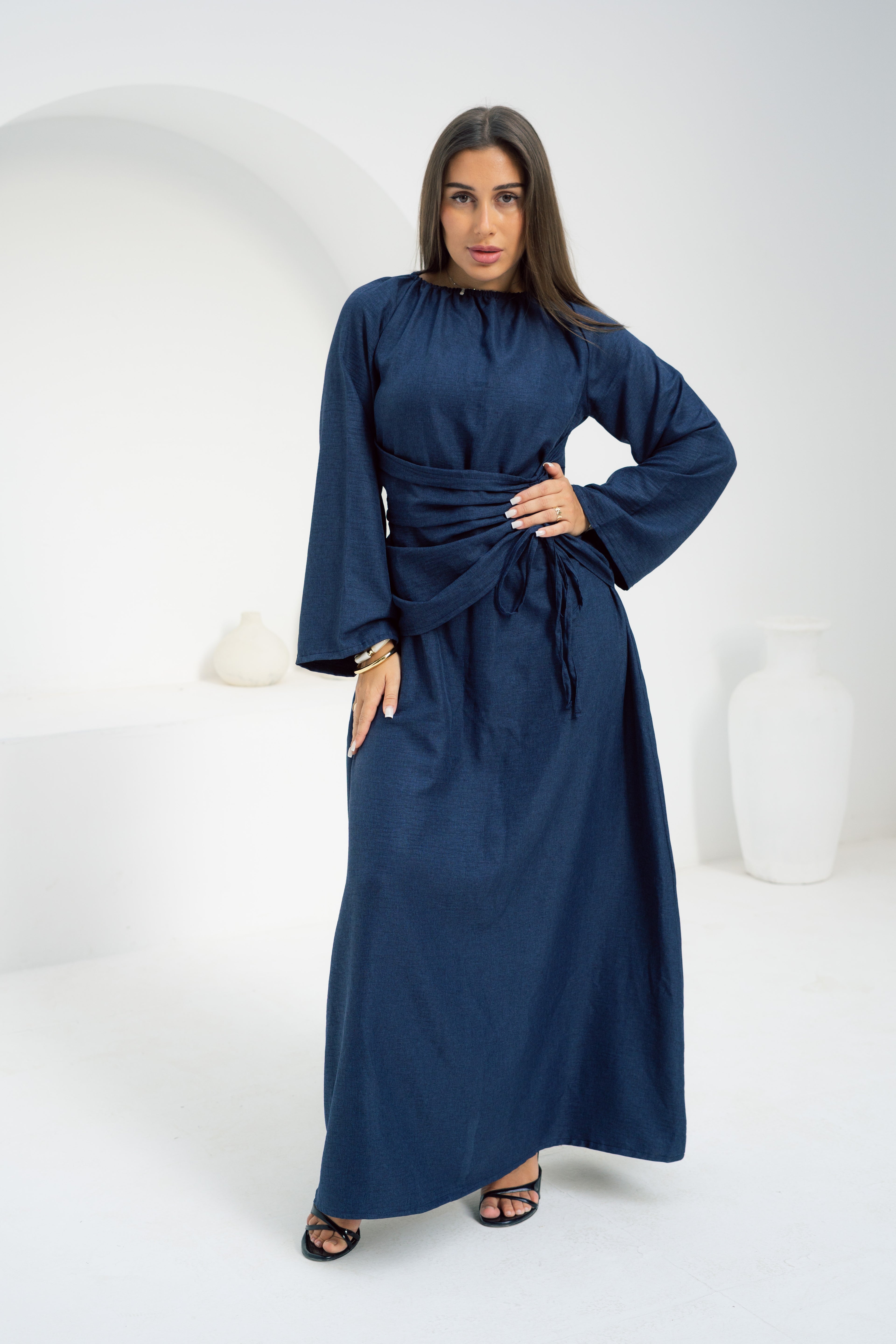 Dress Waist Cinched - Navy Blue