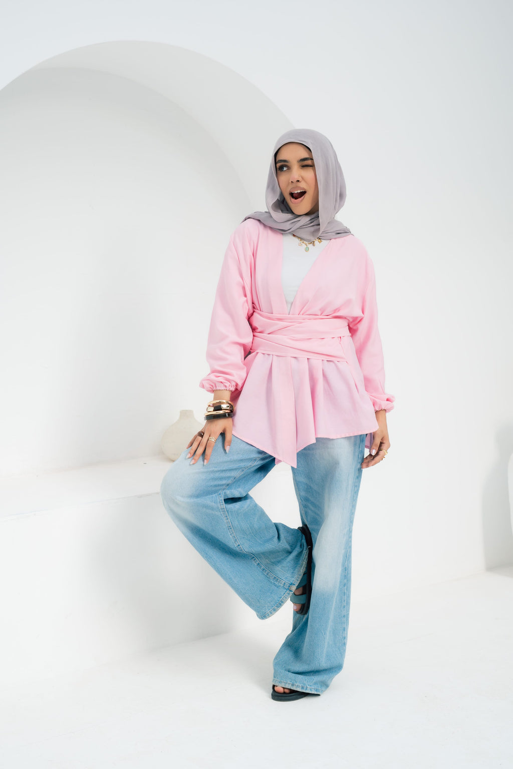 Aura Wrap Blouse - Powder pink