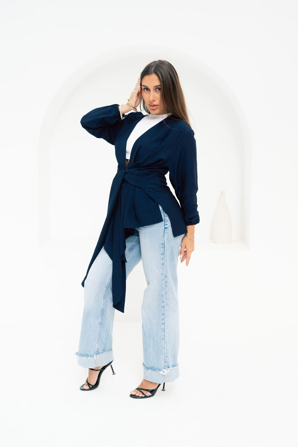 Aura Wrap Blouse - Navy Blue