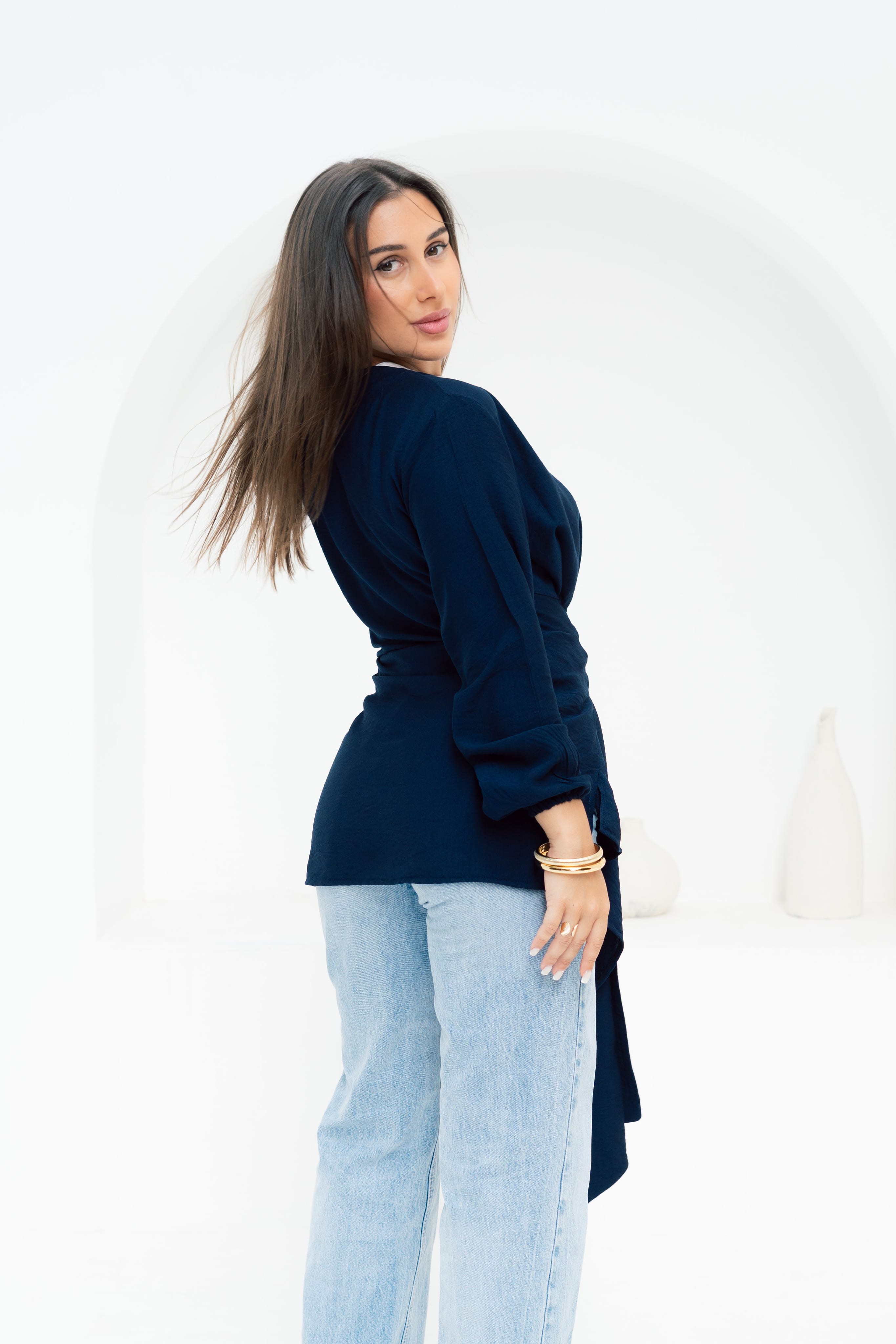 Aura Wrap Blouse - Navy Blue