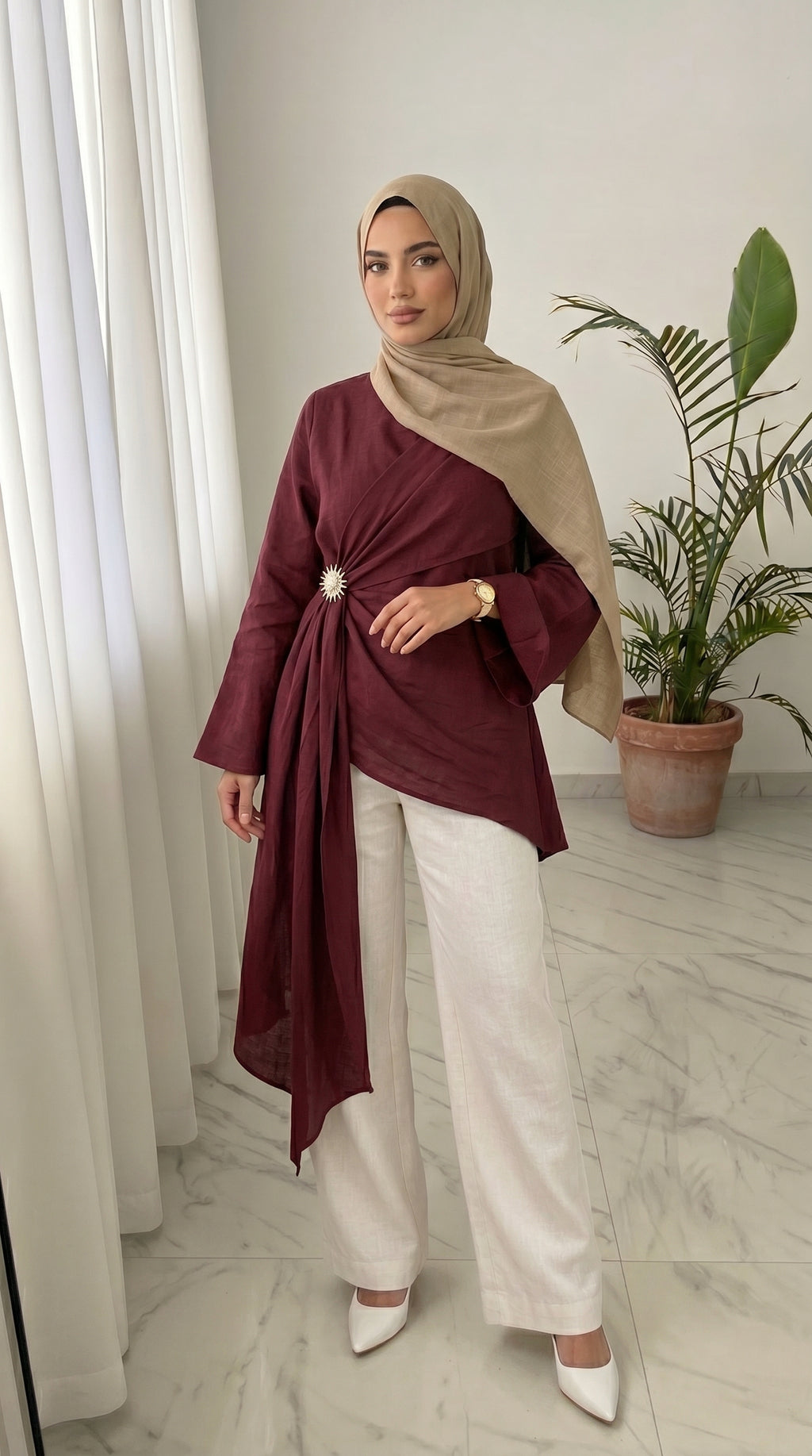 Shawl Burgundy Blouse