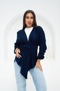 Aura Wrap Blouse - Navy Blue