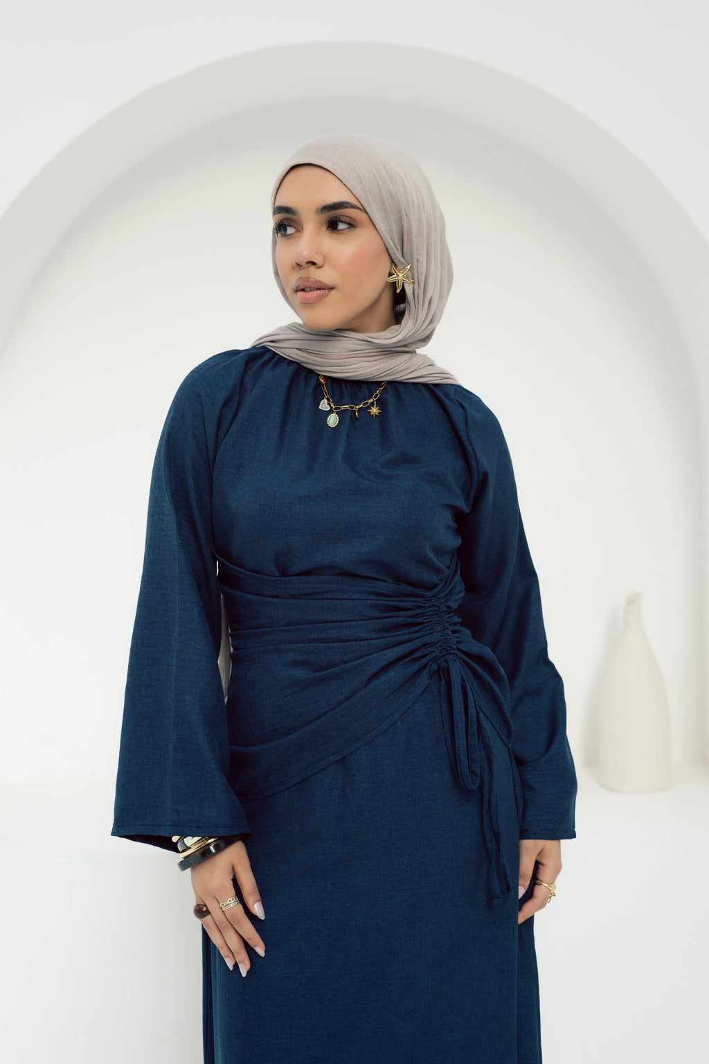 Dress Waist Cinched - Navy Blue