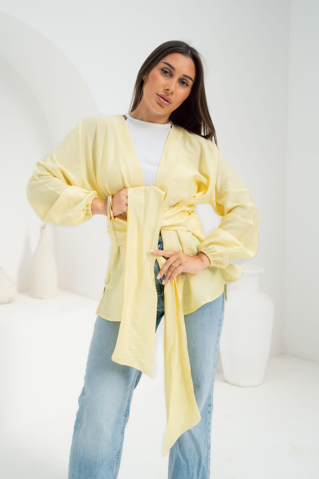 Aura Wrap Blouse - Butter Yellow
