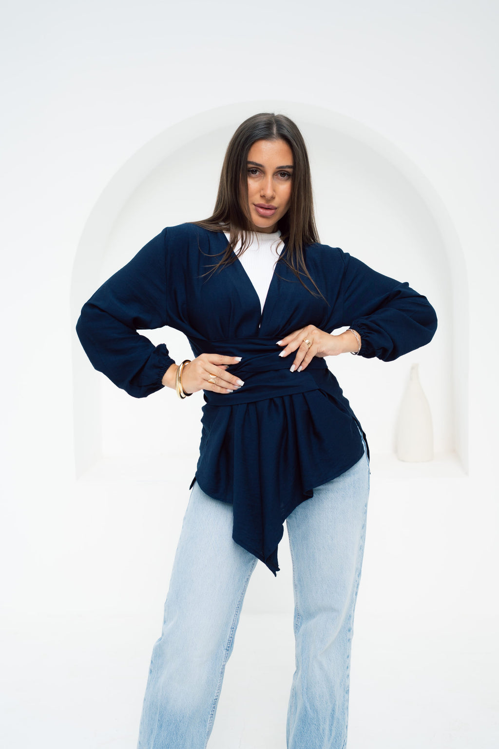 Aura Wrap Blouse - Navy Blue