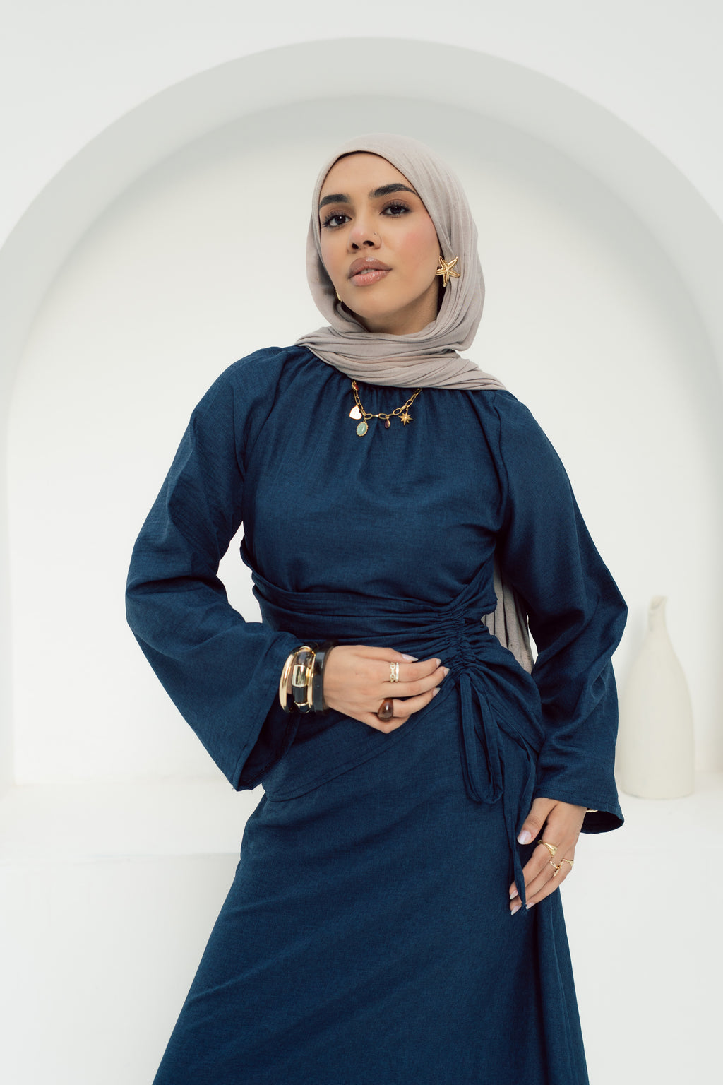 Dress Waist Cinched - Navy Blue