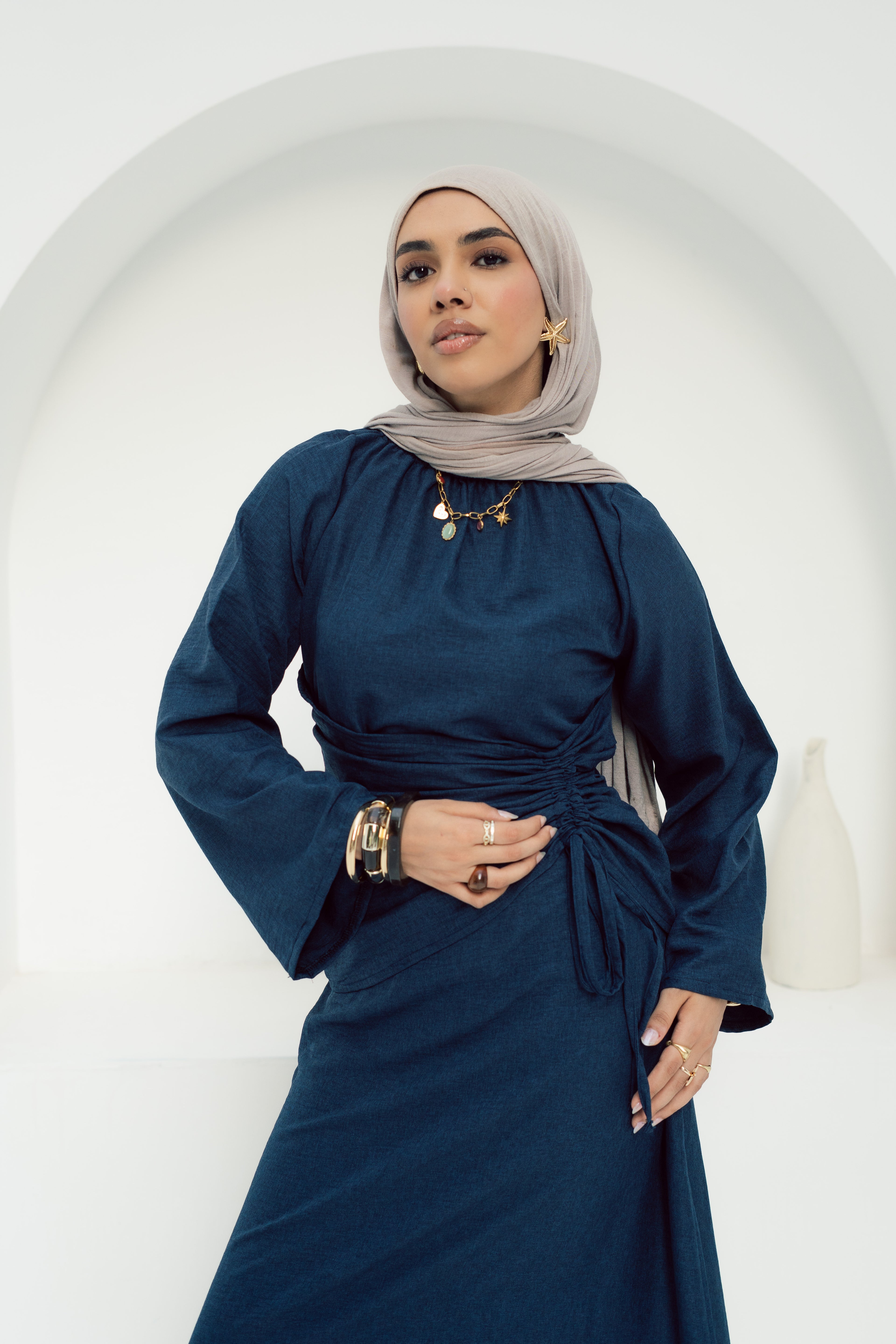 Dress Waist Cinched - Navy Blue