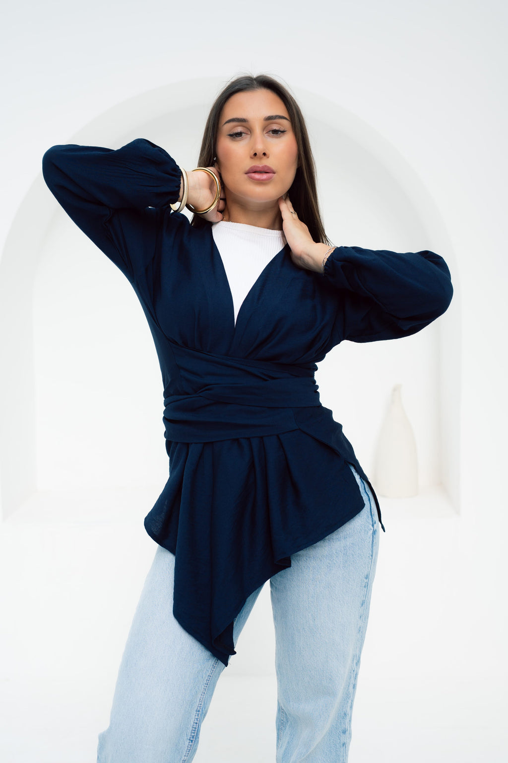 Aura Wrap Blouse - Navy Blue