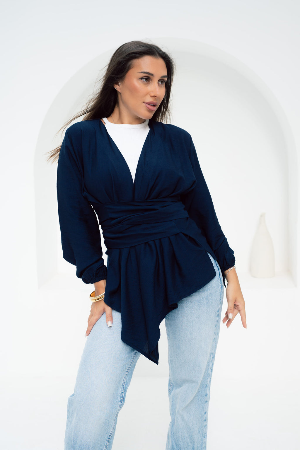 Aura Wrap Blouse - Navy Blue