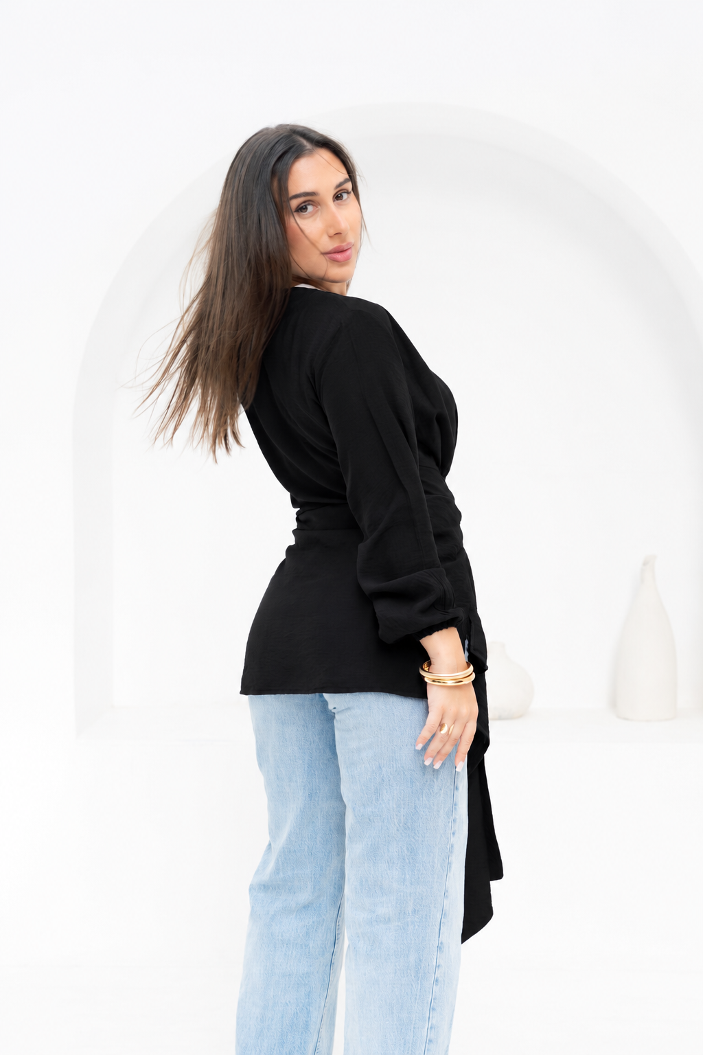 Aura Wrap Blouse - Black