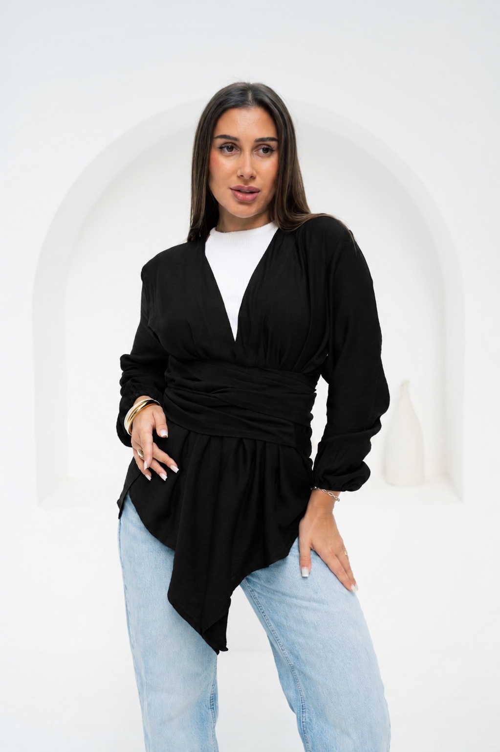 Aura Wrap Blouse - Black