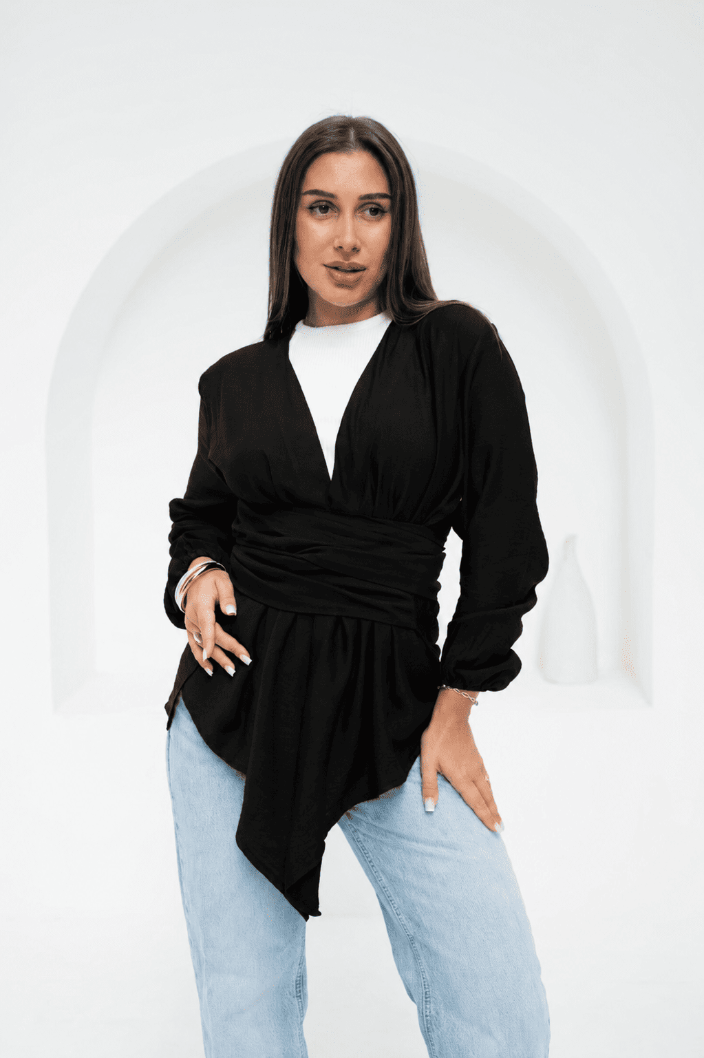 Aura Wrap Blouse - Black
